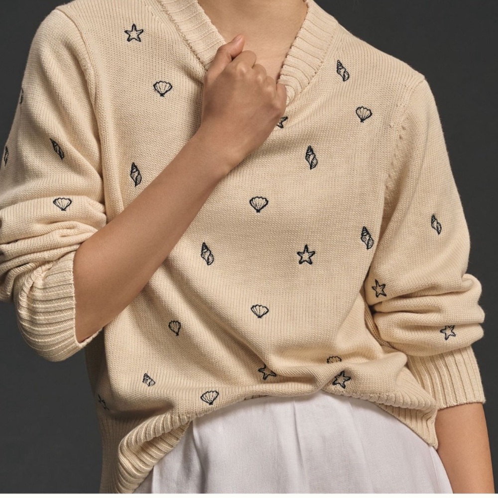 English factory shell embroidered pull over sweater